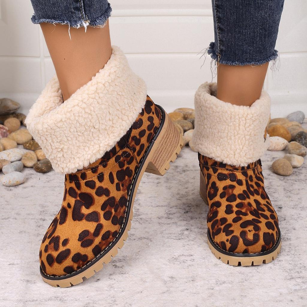 Fashion Woman Ankle Boots 2025 New Fashion Casual High Heels Comfortable Warm Walking Shoes Woman Round Toe Solid Color Snow Boots Women