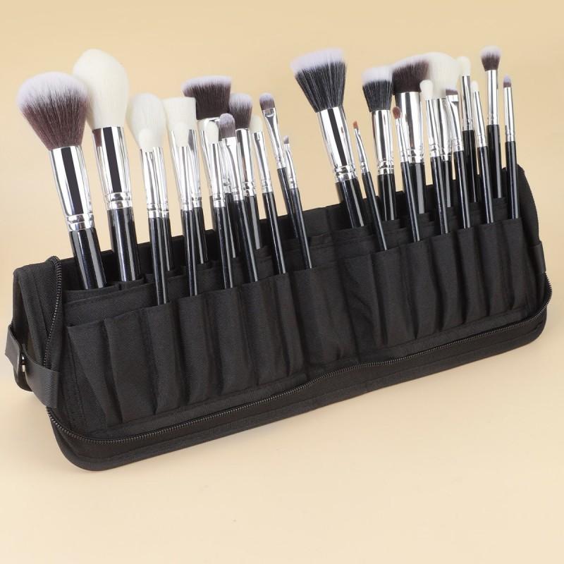 25-Piece Professional Makeup Brush Set With Travel Case Wooden Handle Synthetic Bristles 28cm Total Length