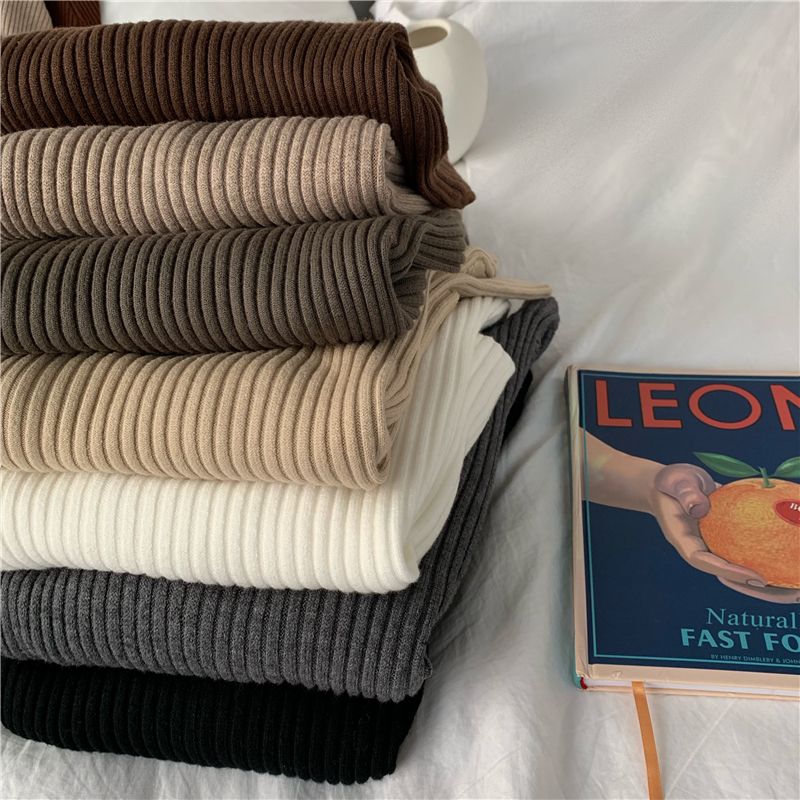 Kumikumi Basic Solid Turtleneck Long sleeve Knit Women clothes Autumn All-Match Slim fit Slimming Inner wear Top