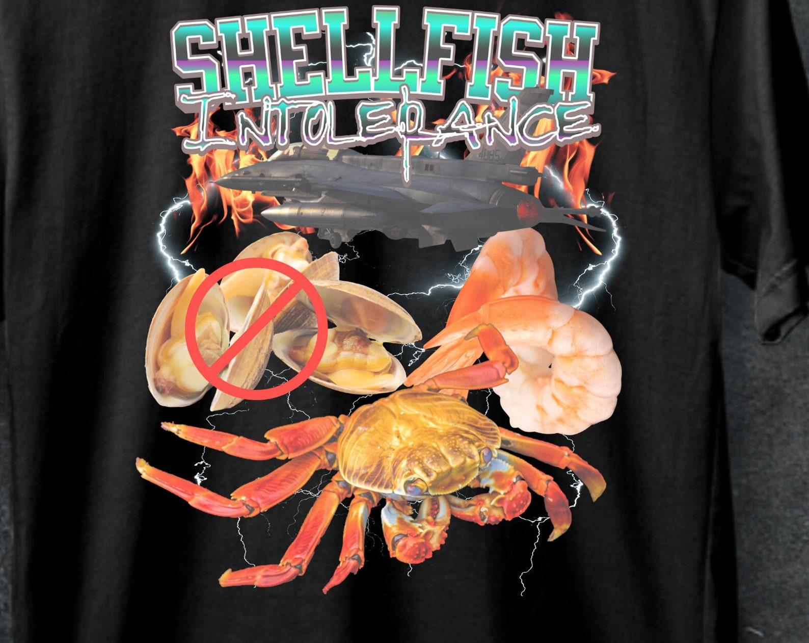 Humorous Shellfish Allergy T-Shirt, Seafood Pun Tee S