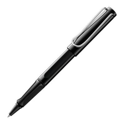 LAMY Safari Shiny Black Rollerball Pen, Black, Ergonomic Grip, Medium Line Width, Comfortable for Long Writing, Durable ASA Plastic, Rollerball,