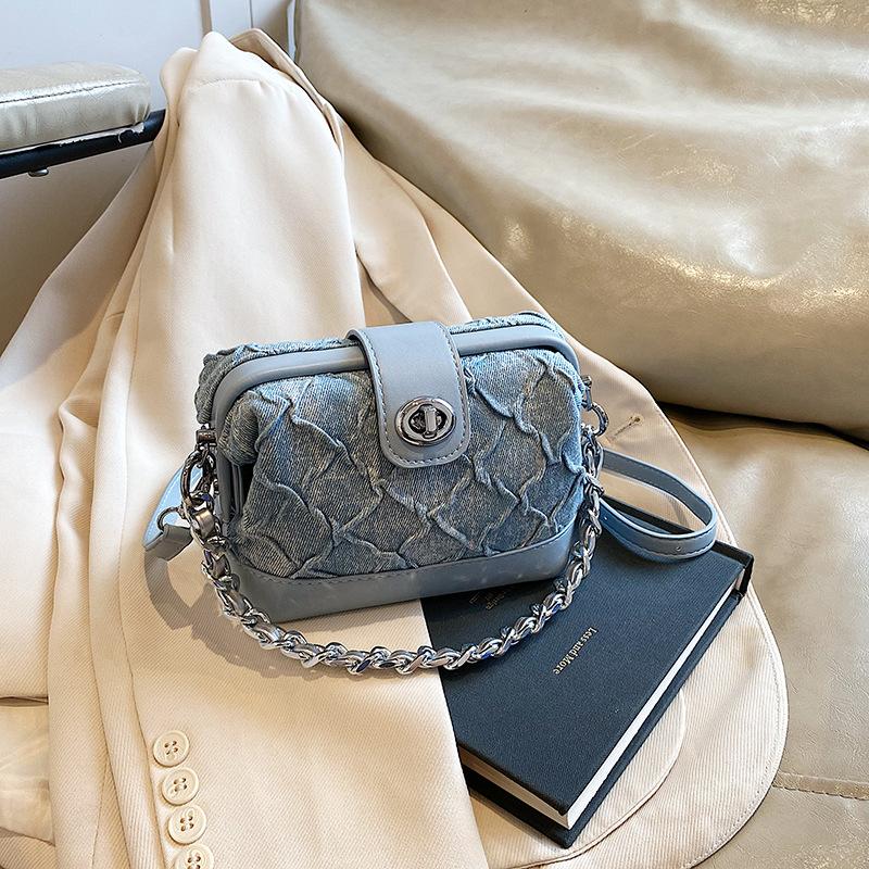 Маленькая сумка на цепочке, маленькая сумка, женская сумка 2025 новая джинсовая сумка-ведро, простая наплечная сумка-мессенджер