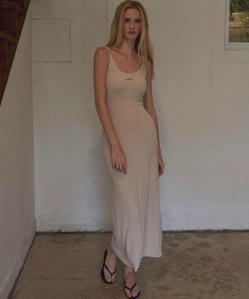 Ingi Active Ribbed Maxi Dress With Built-In Cap In Beige