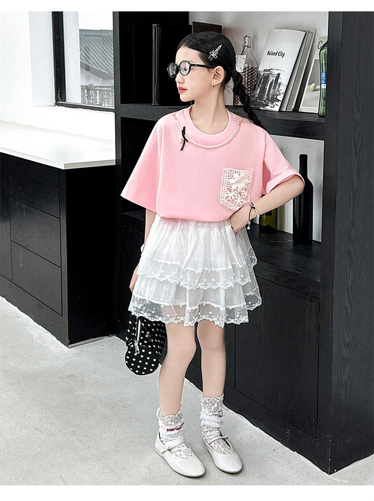 Girls' summer skirt set, new children's clothing, medium and large children's beautiful and good-looking T-shirt skirt two-piece set