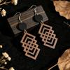 European & American Style Coffee Color Geometric Wooden Earrings for Women - Versatile & Fashionable