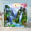 1pc Mountain And Water Scenery Shower Curtain, Sunrise Beautiful Rivers And Mountains Waterfalls Lakes Pine Trees Pattern