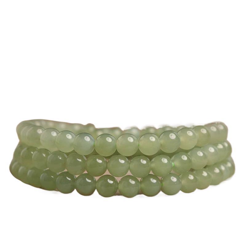 Natural Sunny Hetian Jade Women's Multi-Turn Bracelet with High Ice Green and Ice Base Beads
