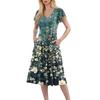 Women's Loose Casual And Fashionable V-Neck Short Sleeved Print Mid Length Dress