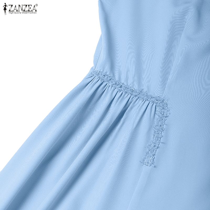 ZANZEA Women Muslim Casual Round Neck Long Sleeve Loose Long Dress