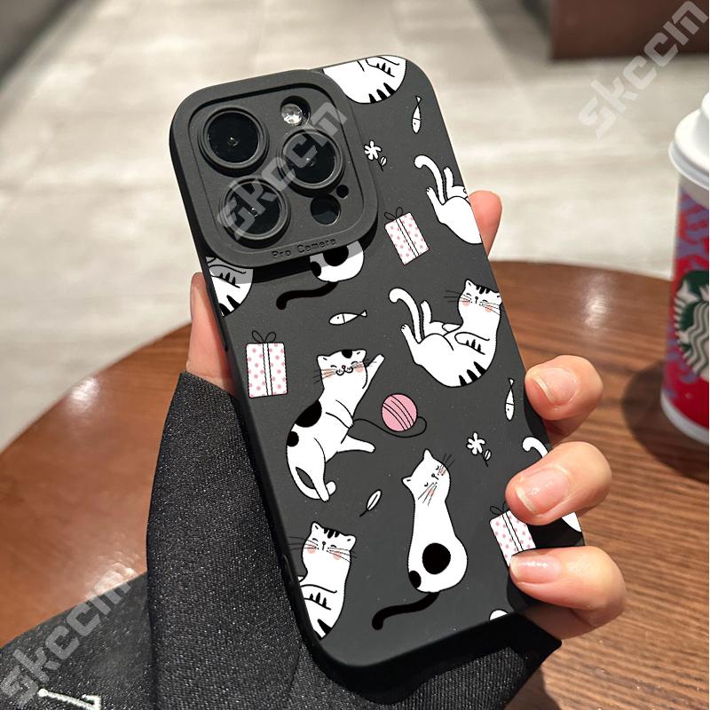Cute Cartoon Cat Phone Case For iPhone 16 15 Pro Max Cases iPhone 11 12 13 14 Pro Max XS XR X 7 8 Plus Shockproof Soft Cover