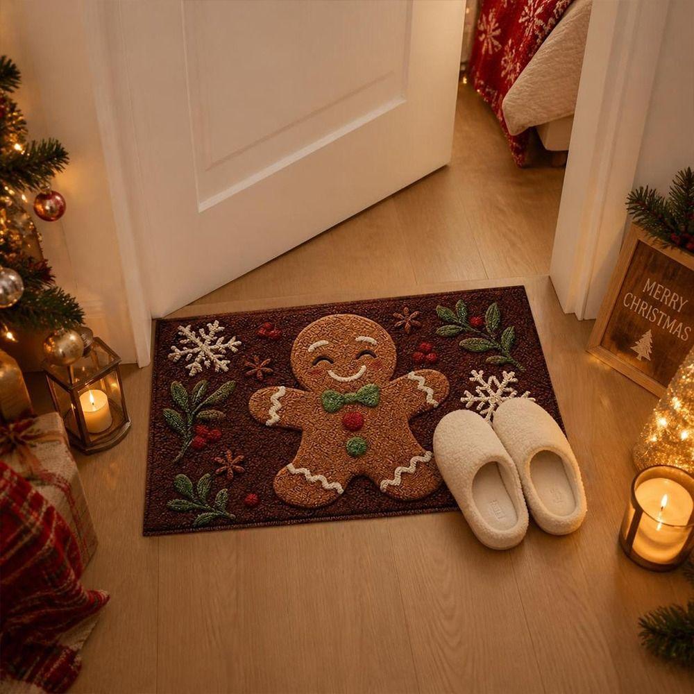 Santa Claus Design Bathroom Mat Water-absorbing Anti-slip Pad Door Carpet Christmas Season