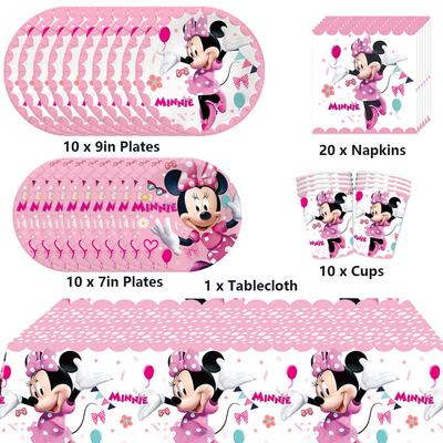 51pcs Minnie Party Tableware Includes Cup Plate Tablecloth Napkin For10 Guests
