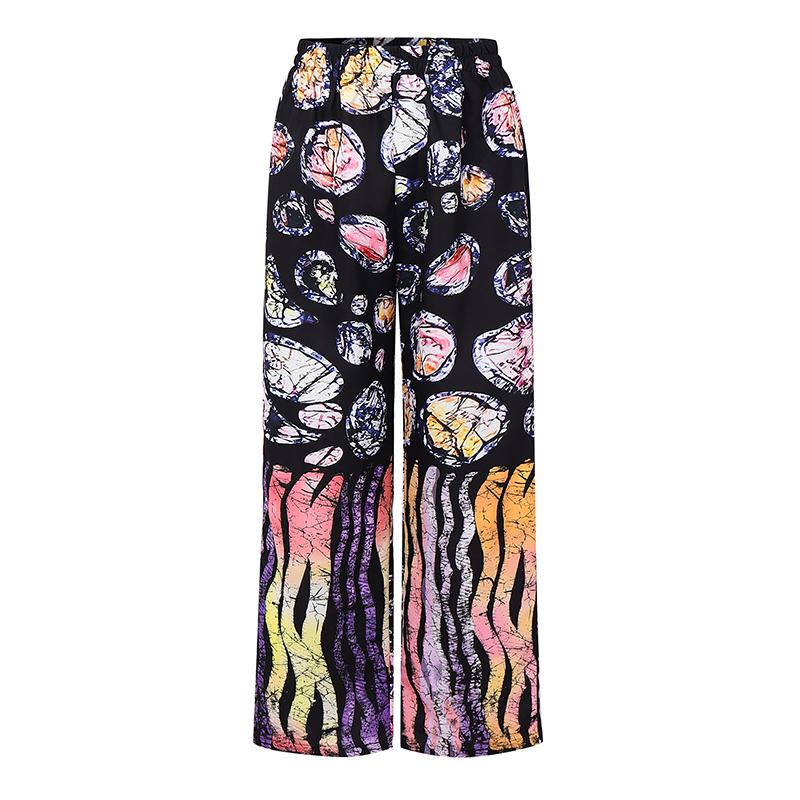 Oversized dame sett Halv erm Trykk Uregelmessig bluse og Lange bukser drakter