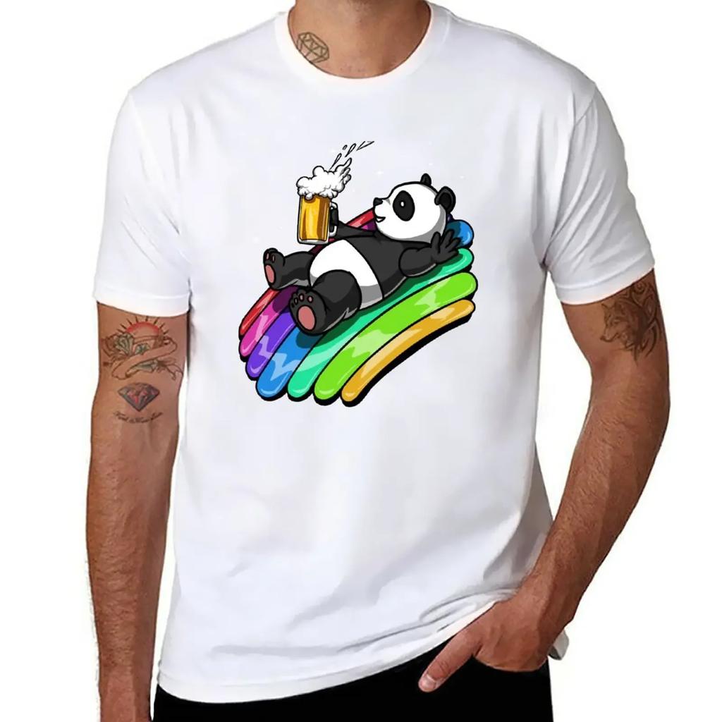 Panda Bear Beer Party T-Shirt Summer Top Boys Whites Blouse Big and Tall T Shirts for Men