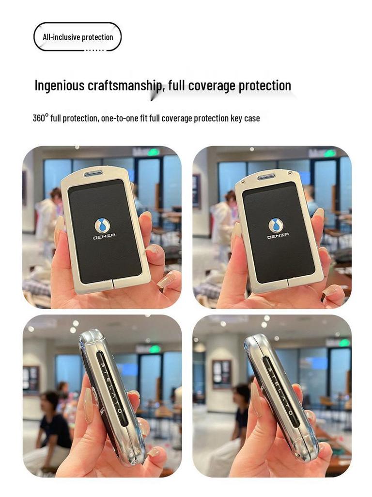 Denza D9 Key Fob Holder: NFC-Enabled Metal & Leather Card Holder for EV, Unisex with Buckle