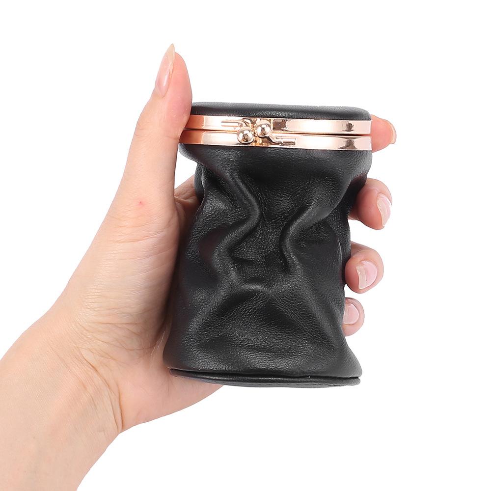 Real Top Layer Oil Waxed Cow Leather Fashion Barrel-Shaped Cosmetic Make Up Items Case Mini Mirror Cover Lipsticks Bag