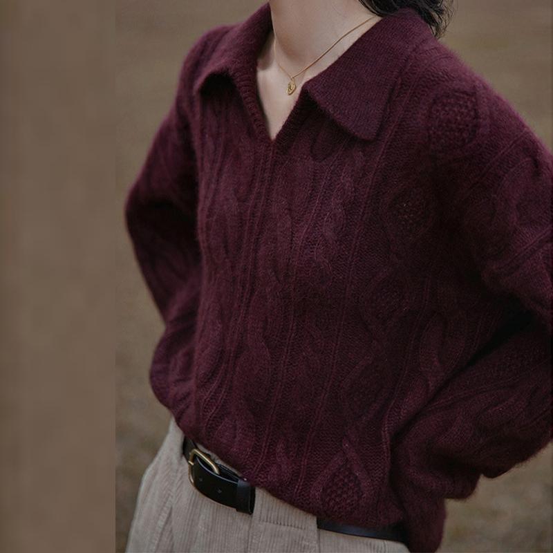 Reverspullover für Damen, locker gestrickt, einfarbig