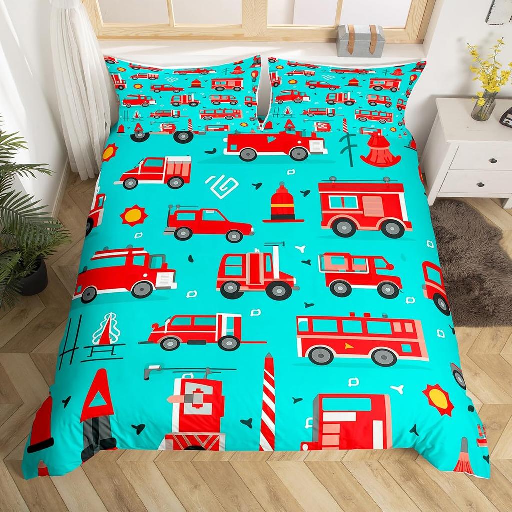 Cartoon Car Duvet Cover Transport Vehicle Motorcycle Toy Automobile Bedding Set Traffic Track Comforter Cover for Boys Teens