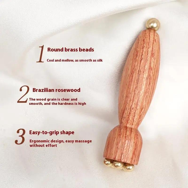 1pc Handheld Brass Lotus Eye Massage Stick Raw Wood Beauty Eye Relaxation Spot Meridians Acupoint Massage Facial Gua Sha Tools