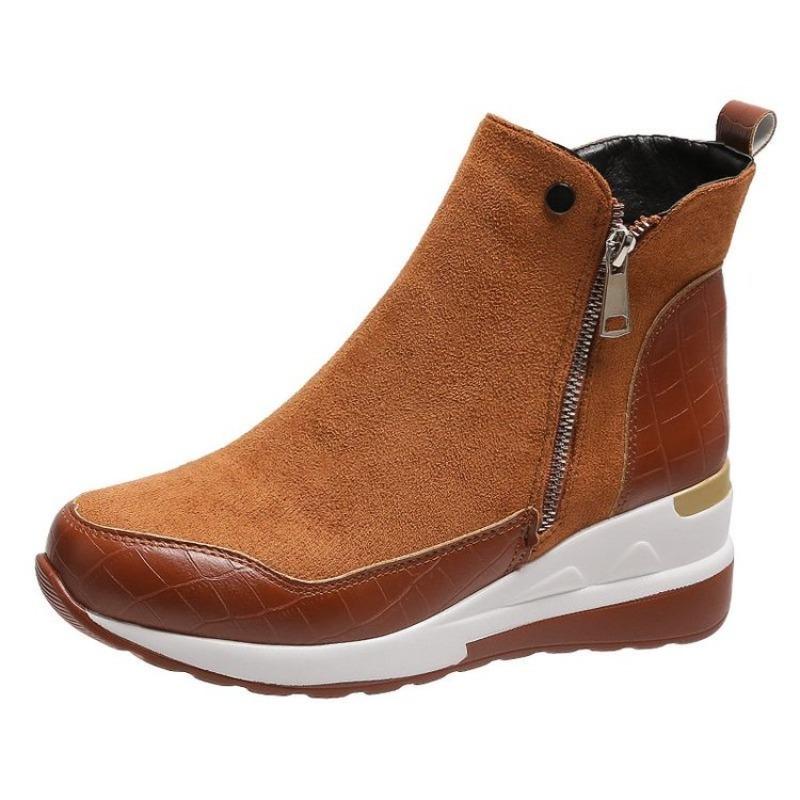 Women Wedge Snow Boots Fashion Autumn Winter Zipper Warm Plush Solid Platforms Korean Casual Short Ankle BootsCotten Shoes