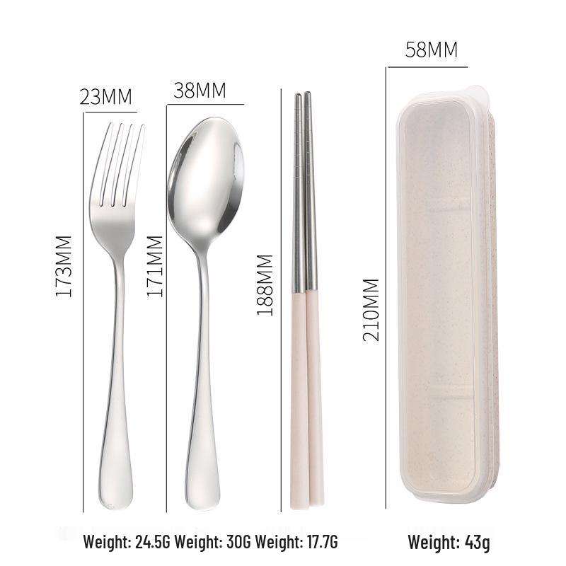 Stainless Steel Travel Cutlery Set: Fork, Spoon, Chopsticks with Portable Storage Box