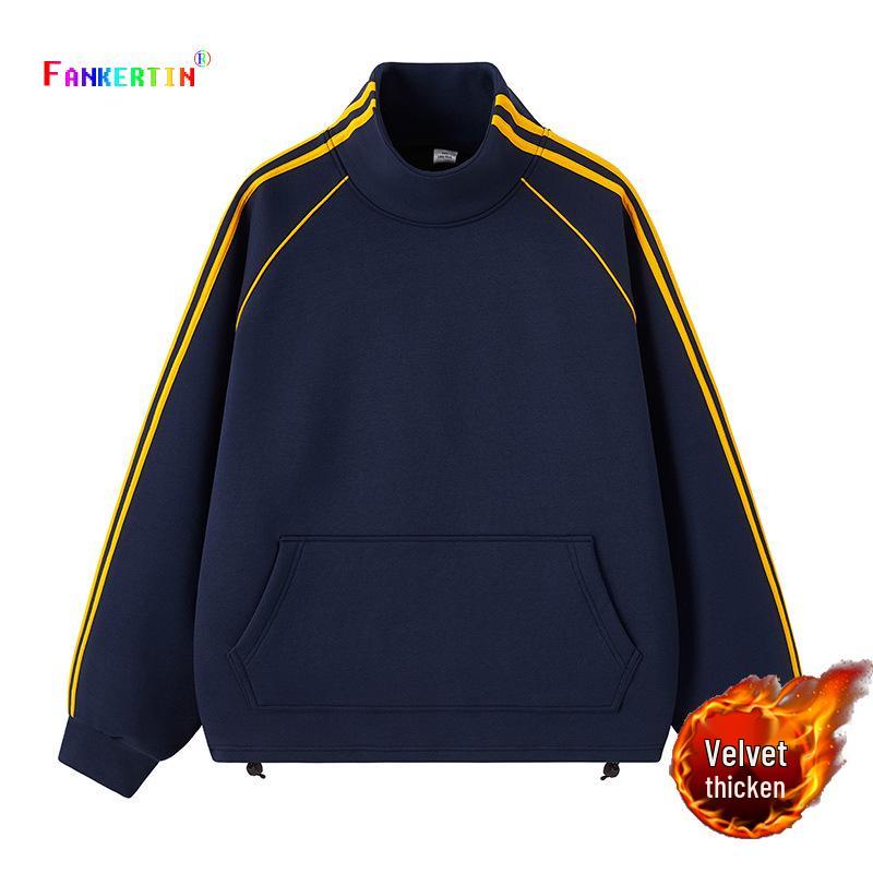 NASA Men's Trendy Long Sleeve Spring/Autumn Hoodie - Plus Size Heavyweight T-Shirt with Velvet, Solid Color, Loose Slit Design.