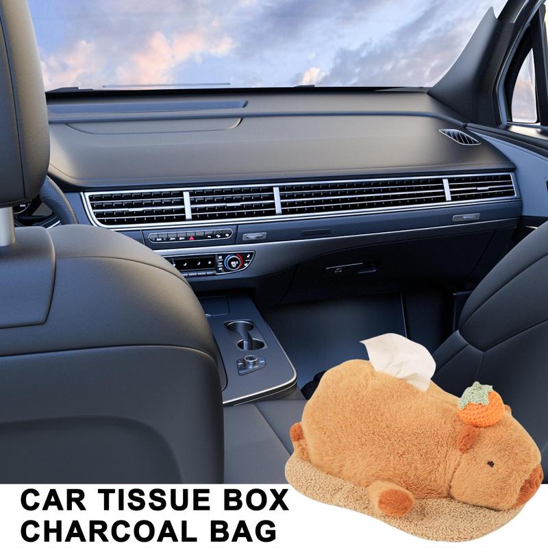 Creative 2 In 1 Car Tissue Box Doll Cartoon Garbage Can Capybara Short Plush Car Tissue Holder Car Tissue Box Car Accessories