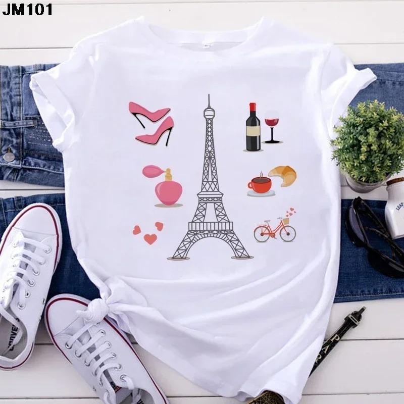 

Модные женские топы Футболка Харадзюку Париж Эйфелева башня Принт Футболка Повседневная уличная одежда Короткий рукав Женские футболки Одежда 4XL