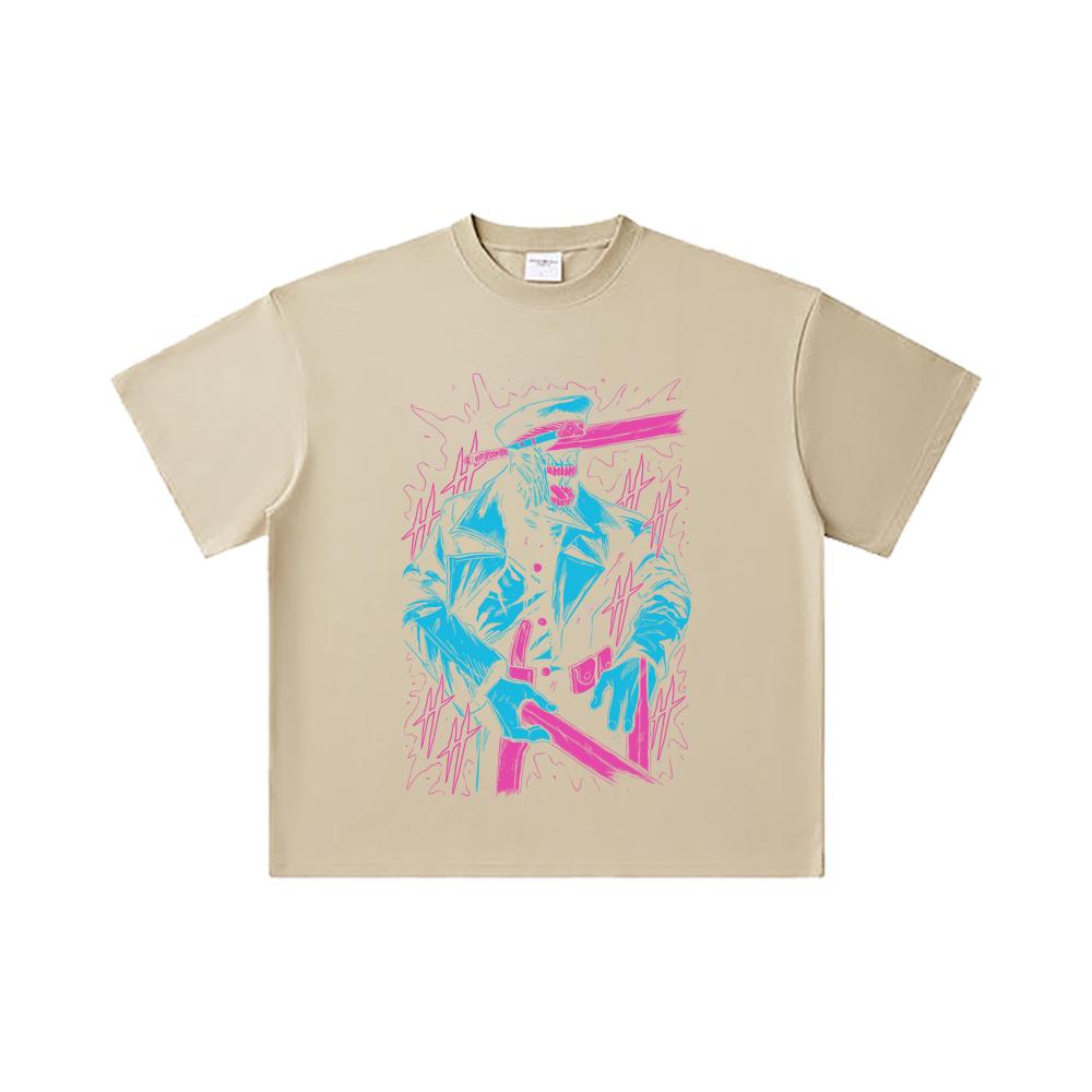 260 GSM Double Yarn 32 Count 100% Cotton Chainsaw Man V11 Katana Man Print Unisex Heavy Cotton T Shirt