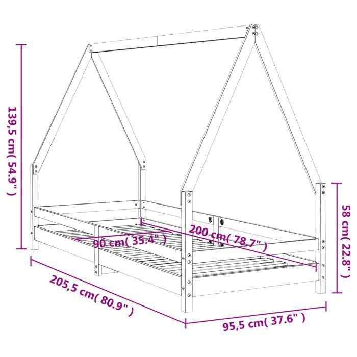 VidaXL Cadre de Lit pour Enfants, Lit Simple avec Sommier à Lattes, Meuble de Chambre à Coucher, Scandinave, Marron 90x200 834483