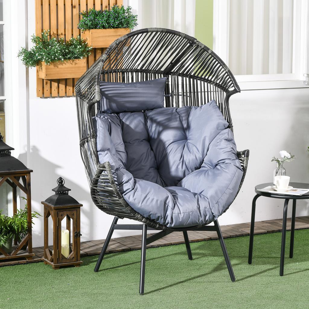 Rattan-Sessel, Outdoor-Sessel, Garten-Sessel, PE-Rattan, 89 cm x 75 cm x 143 cm, Grau+Schwarz