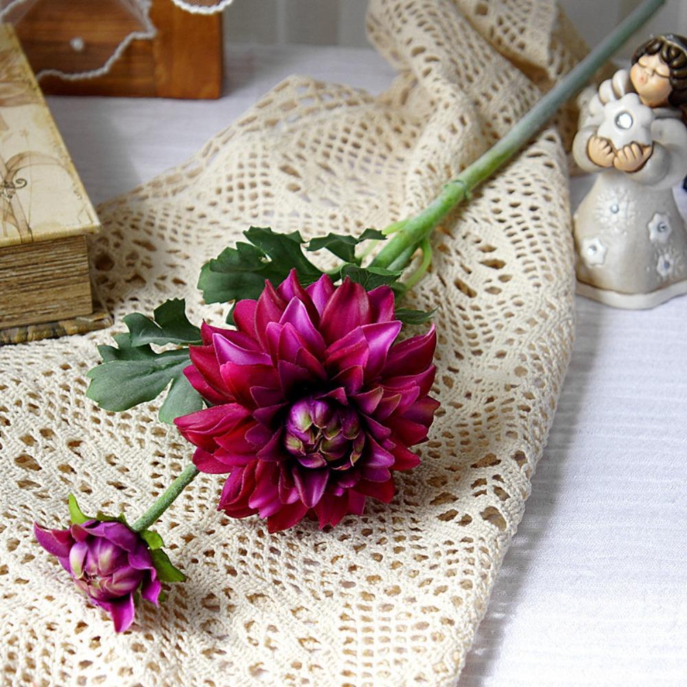 2 Heads Artificial Chrysanthemum Real Touch Handmade Silk Chrysanthemum Flower Realistic Elegant Simulation Dahlia Flower