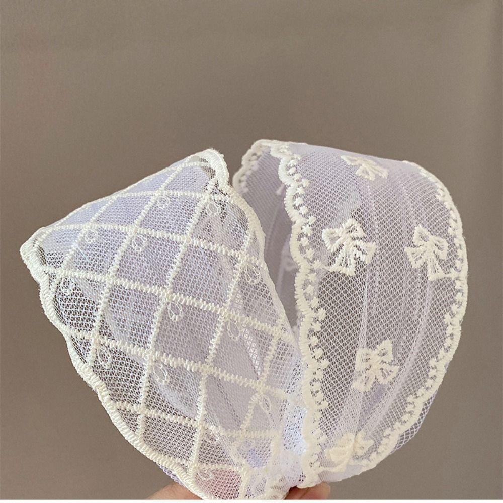 Koreanischer Stil Stickerei Spitze Stirnband Breite Ränder Netz Haarreif Elegante Schleife Haarband Damen
