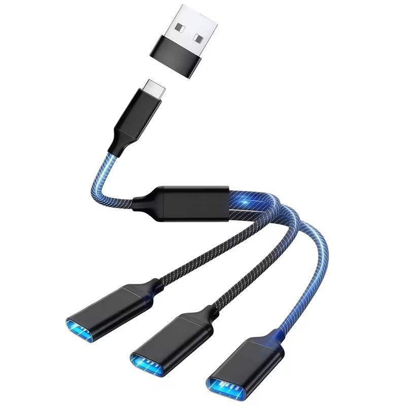 USB 1 to 3 extension cable 1-in-3-out USB-C 1 male to 3 female adapter USB multifunctional fast charging cable-C interface 3