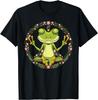 Meditating Frog Peace Sign Yoga Lotus Flower Graphic Tee Soft Casual Trip T-Shirt