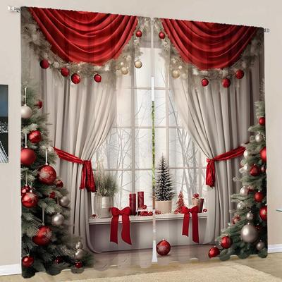 2 Stück Europäische Weihnachtsserie 3D Digitaldruck Vorhänge Raffgardinen