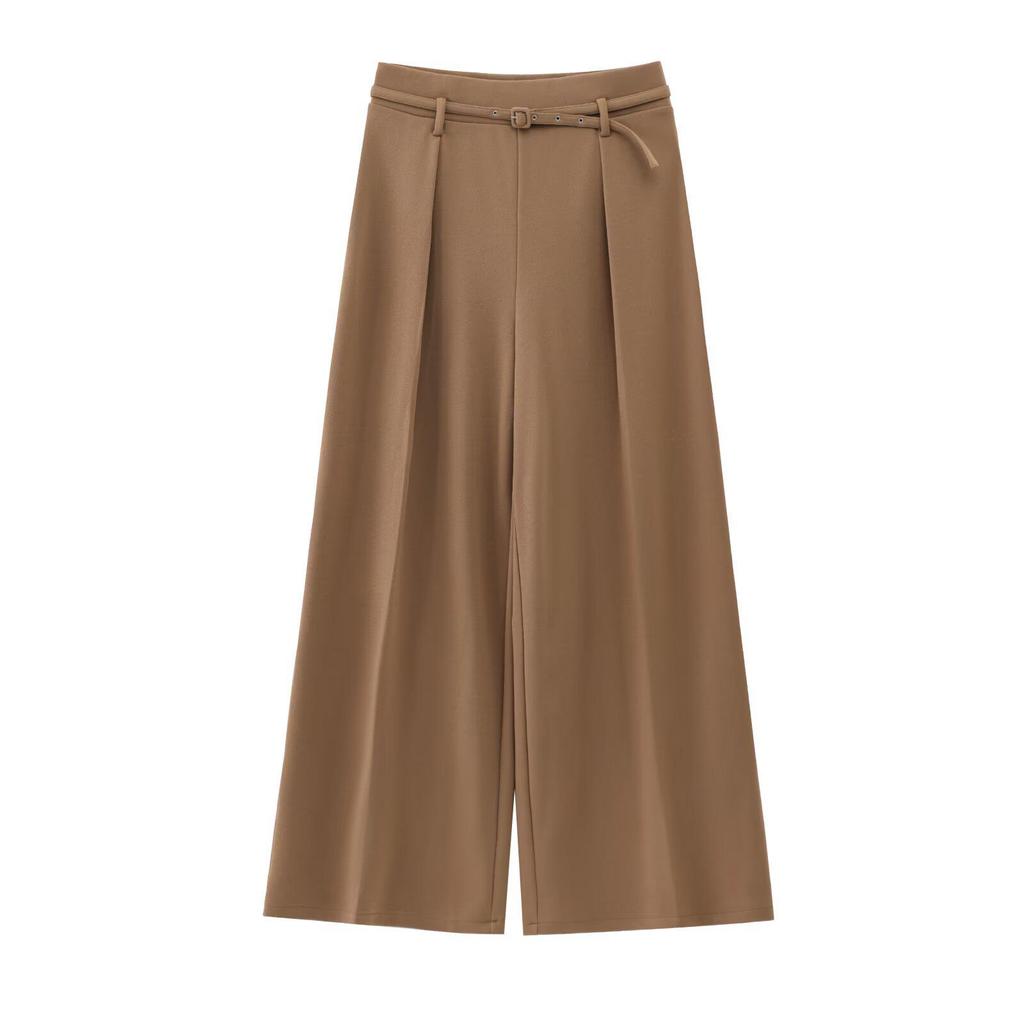 2025 Spring Women's Solid Color Belted Loose Wide-Leg Casual Long Pants