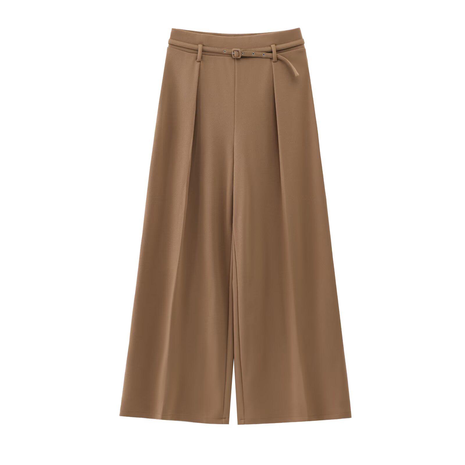 

2025 Spring Women s Solid Color Belted Loose Wide-Leg Casual Long Pants Medium