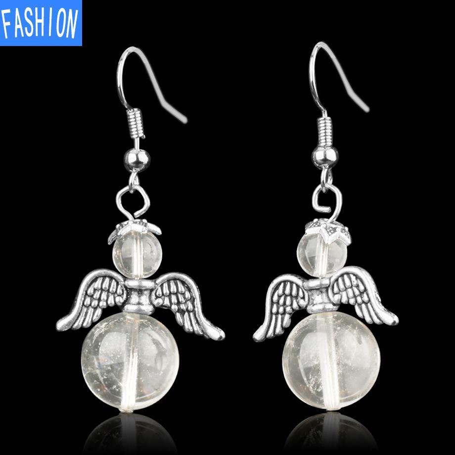 European and American Trinkets Natural Crystal Angel Wings European and American Earrings Autumn and Winter Kaai Female Earrings