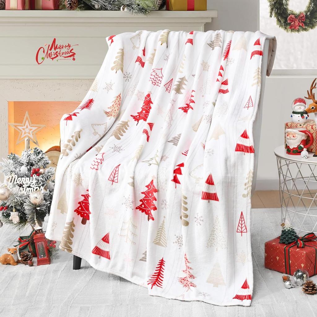 1PC Christmas Blanket Christmas Tree Christmas Throw Blanket Soft Warm Flannel Reindeer Christmas Blankets for Couch Bed Sofa
