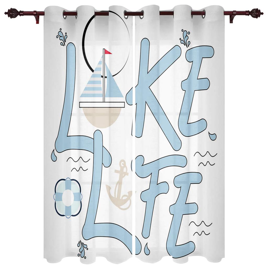 Tenda per Casa Ancora Blu Barca Pesce Camera da Letto Tende per Cucina Articoli Decorativi per Soggiorno Tende per Finestre per Soggiorno