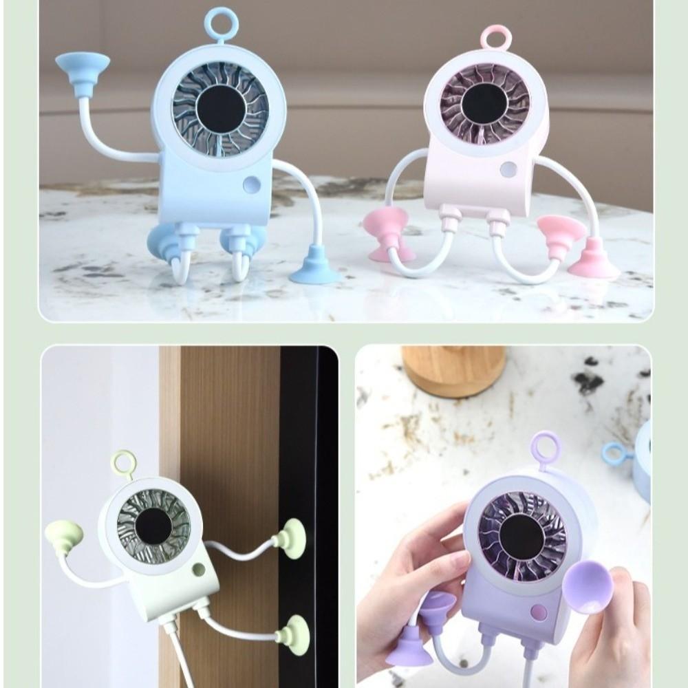Flexible Bendable Robot Suction Cup Fan Quiet Operation Desk Fan Cartoon Mini Sucker Fan Daily Use
