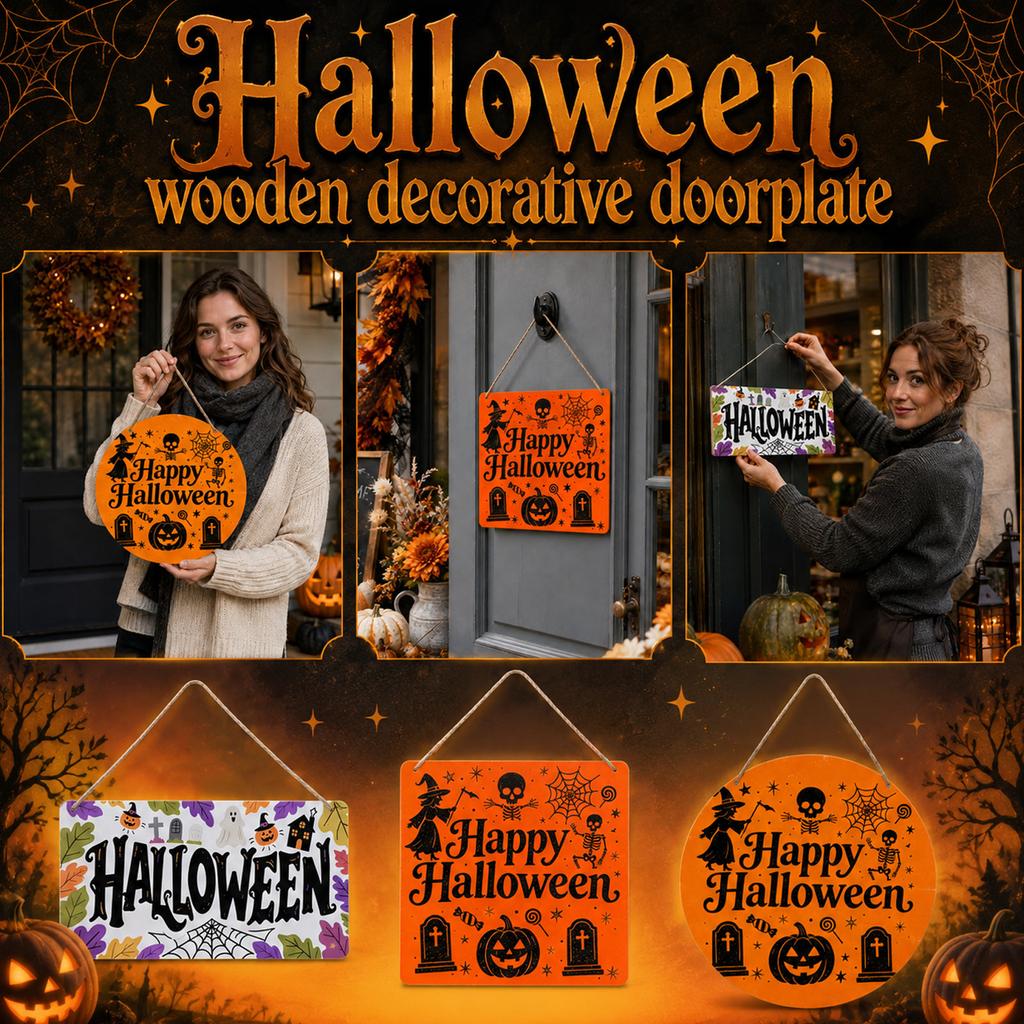 Wooden Halloween Sign Wall Hanging Decor Printed Design Seasonal Home Decoration