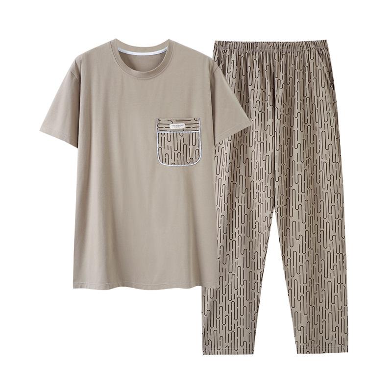 Men's pajamas 1011 new summer cotton short-sleeved trousers thin summer men's large-size loungewear set