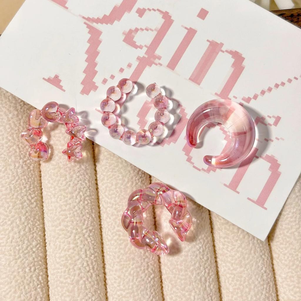 4PCS C-ring No Ear Hole Clip Earrings Ear Bone Clips Transparent Colorful Dopamine Simple High-end Earring Set Jewelry