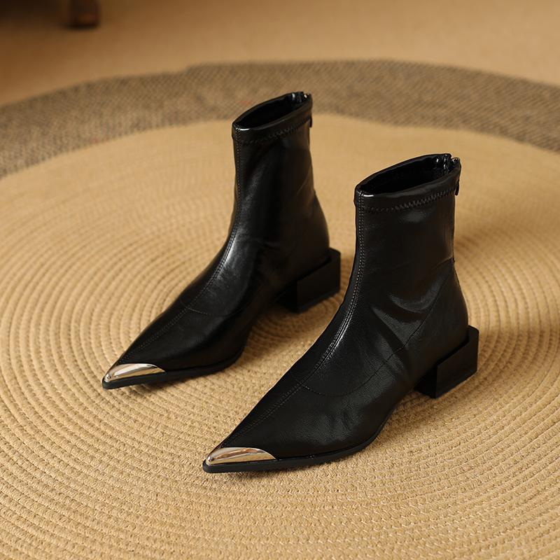 Vintage Thick Heels Women Short Plush Ankle Boots Autumn Winter Metal Pointed Toe Stripper Party Short Booties  De Mujer