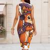 Women Plus Size Round Neck Sleeveless Printed Bodycon Midi Dress