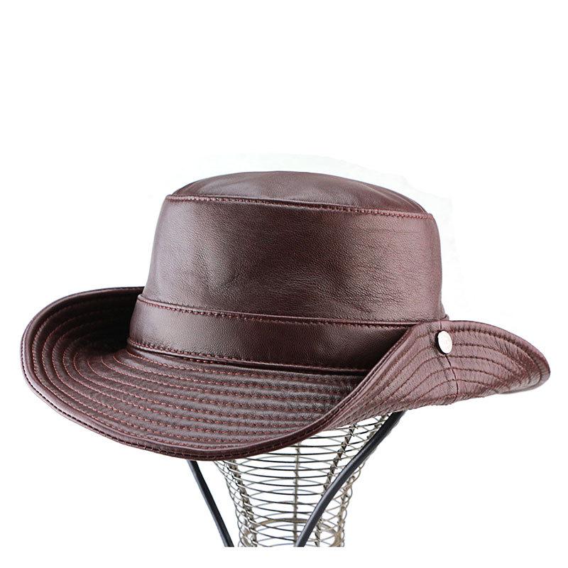 Men's Genuine Leather Western Cowboy Hat: Retro Sunshade for Outdoors, Mountaineering, and Seaside Dual-Use