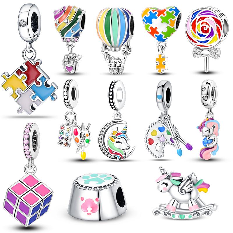 Copper Colored Zircon Rainbow Unicorn Mermaid Flower Charm Beads Suitable For 3Mm Original Bracelet