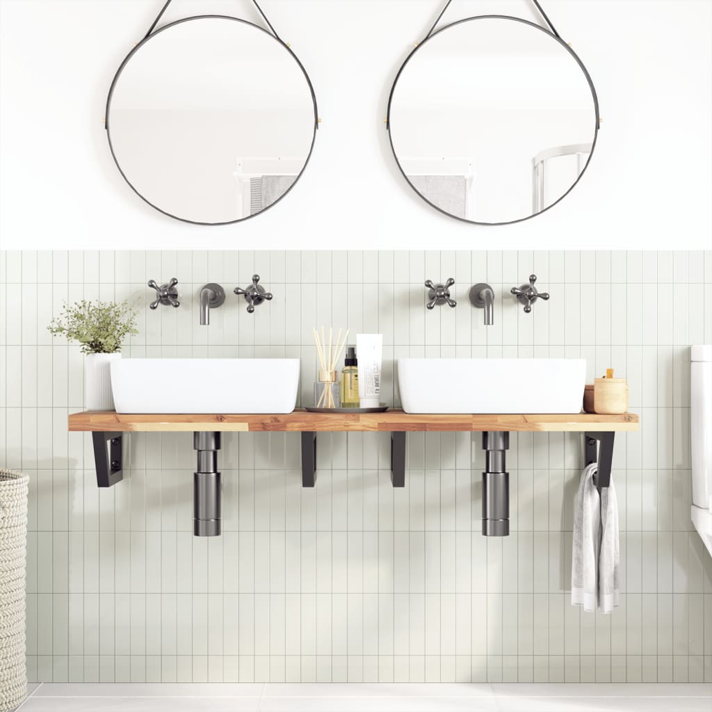 Wall Shelf Under Sink, Steel and Solid Acacia Wood